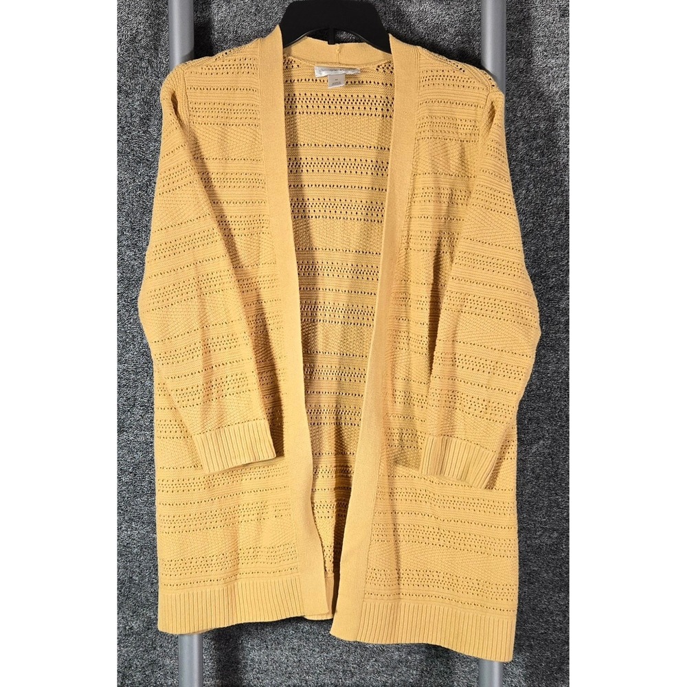 Christopher & Banks Mustard Yellow 100% Cotton Pointelle Open Cardigan Size M